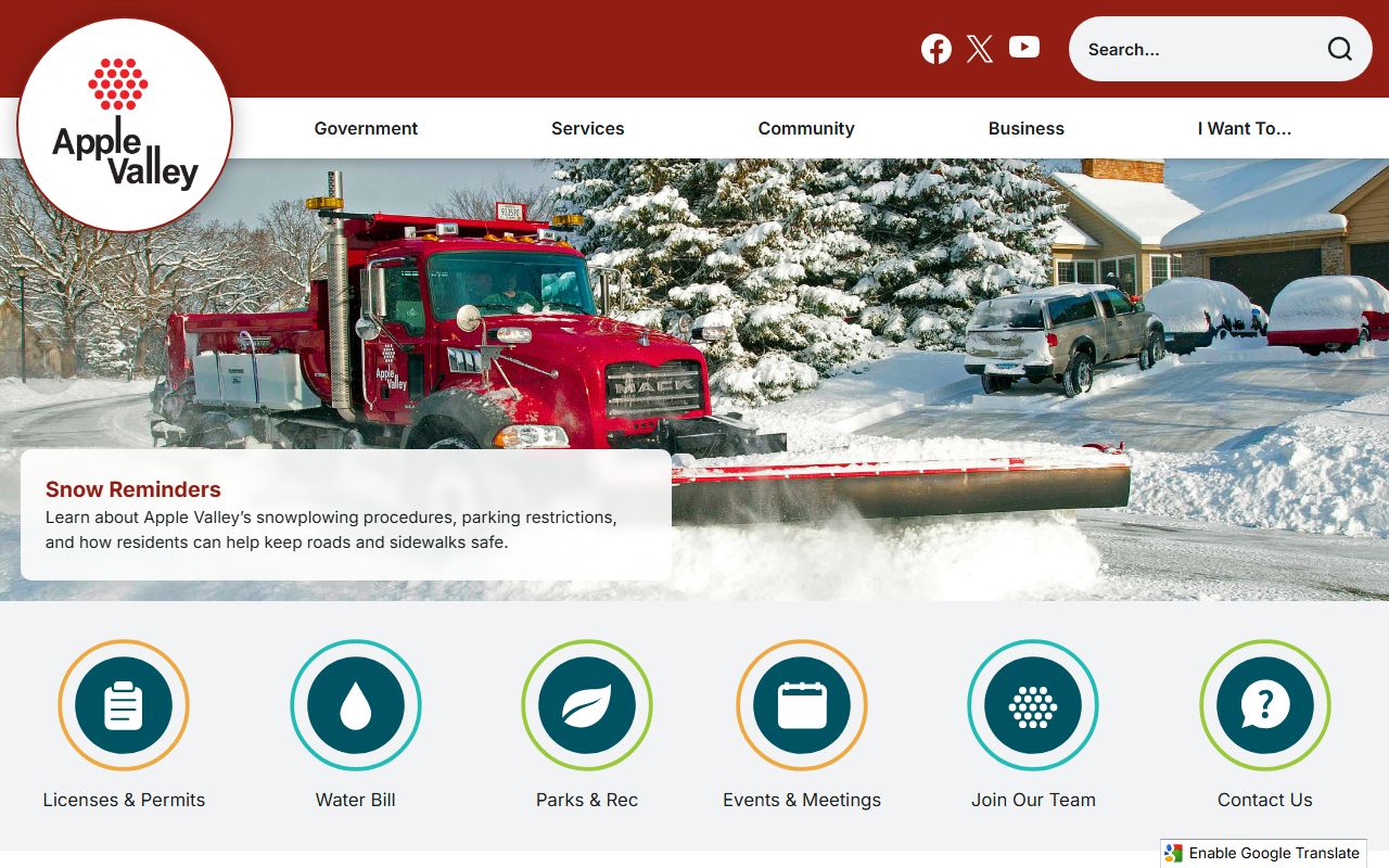 Apple Valley city website for 24 hour booking information