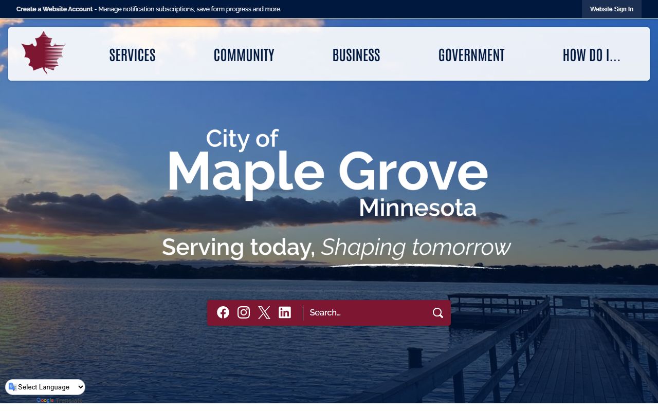Maple Grove city website for 24 hour booking information