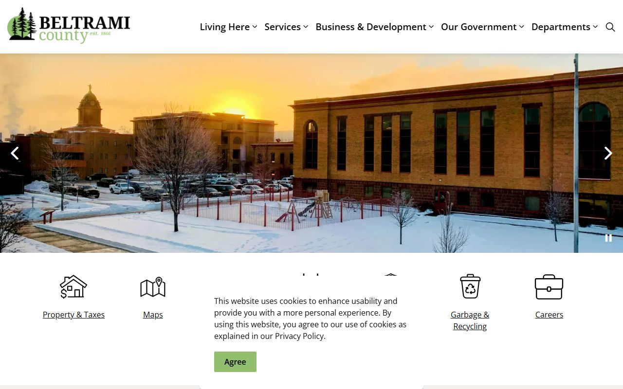 Beltrami County website with 24 hour booking information