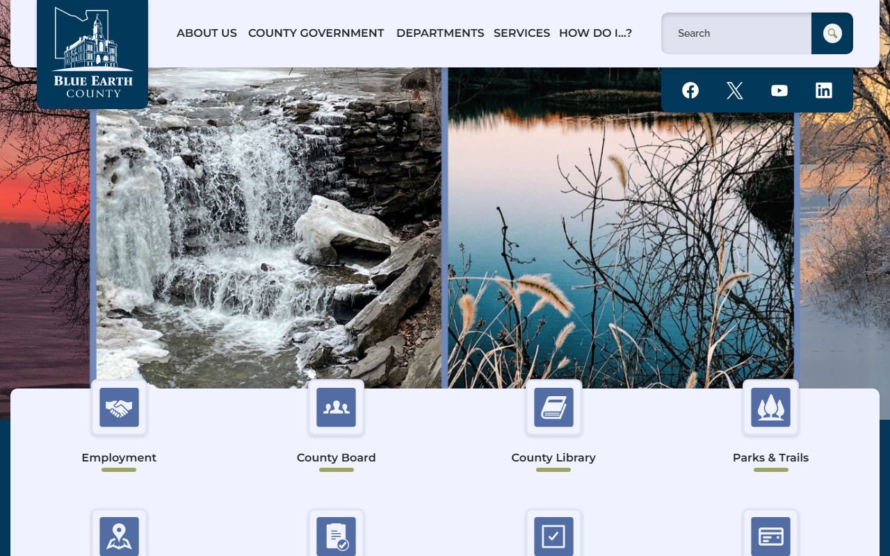 Blue Earth County website with 24 hour booking resources