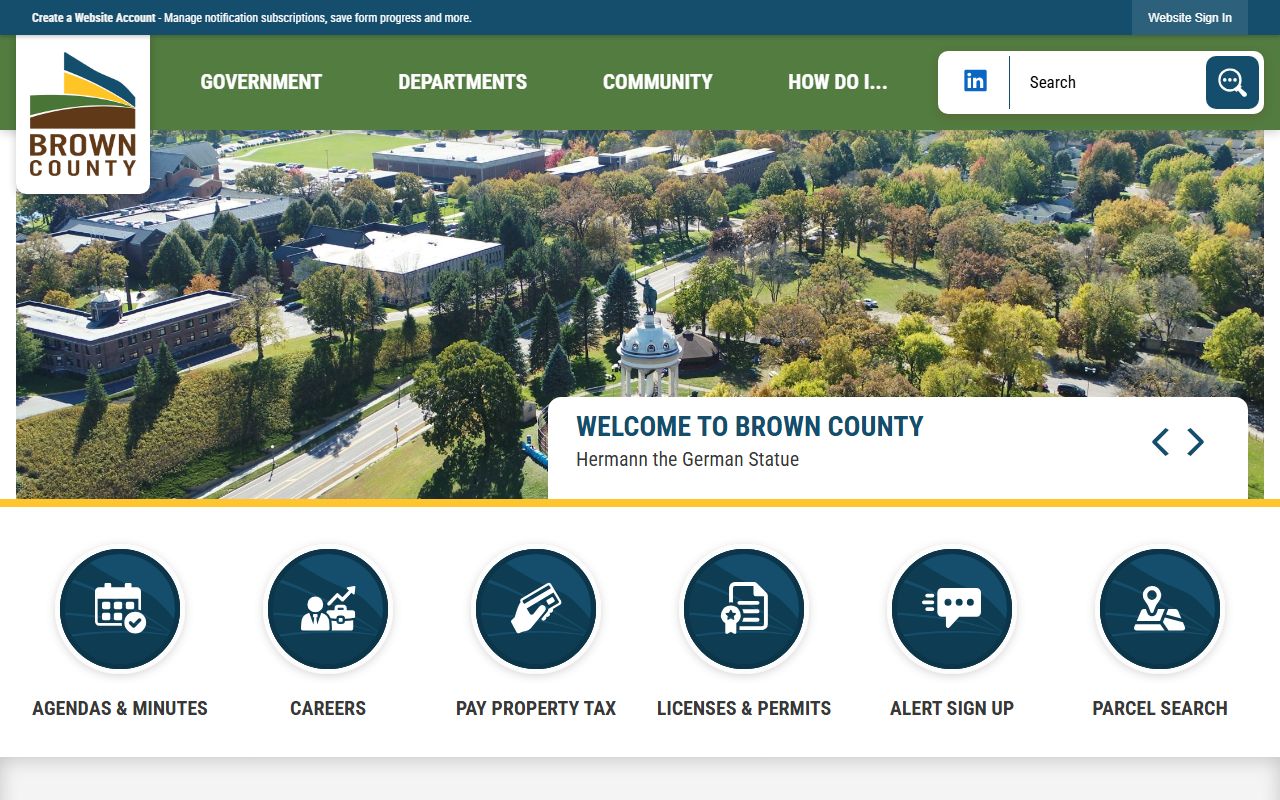 Brown County government website with 24 hour booking resources