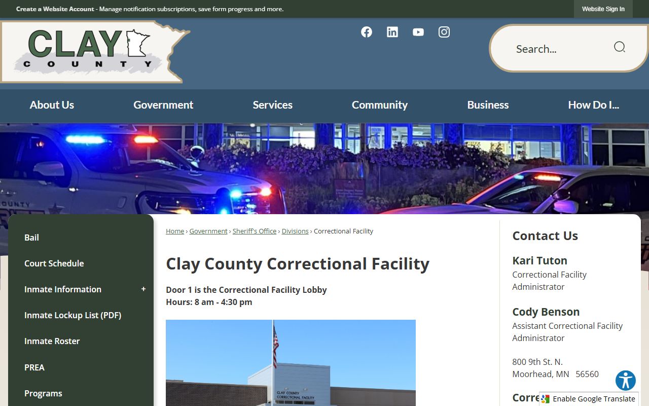 Clay County inmate information 24 hour booking page