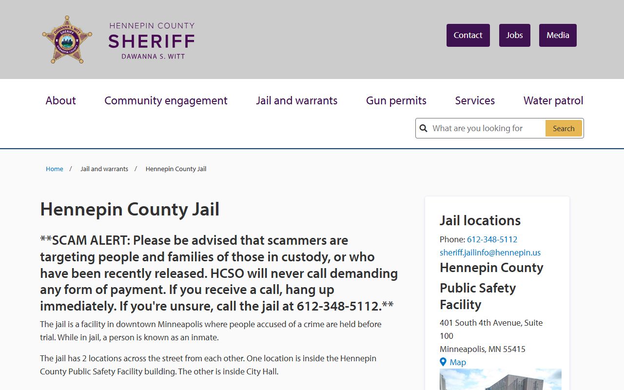 Hennepin County Jail 24 hour booking facility information