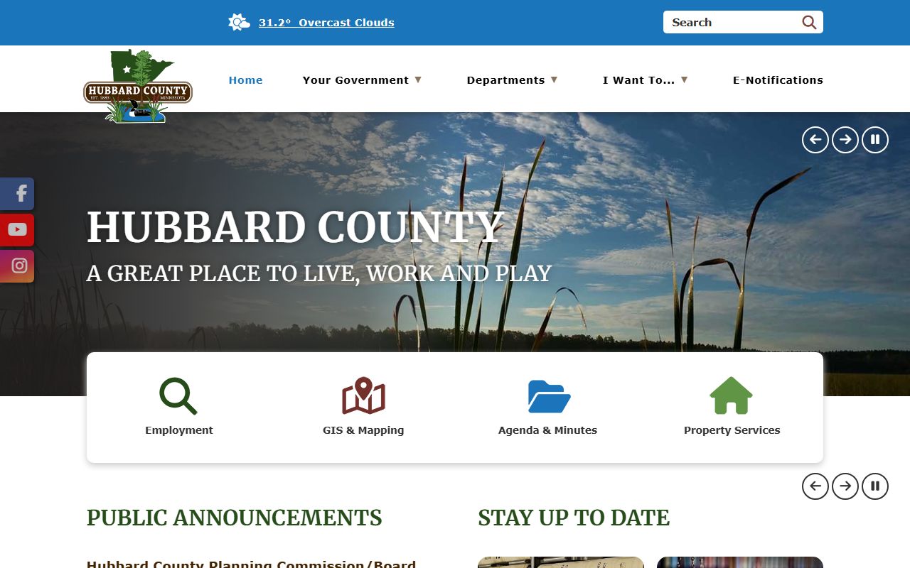 Hubbard County website with 24 hour booking resources