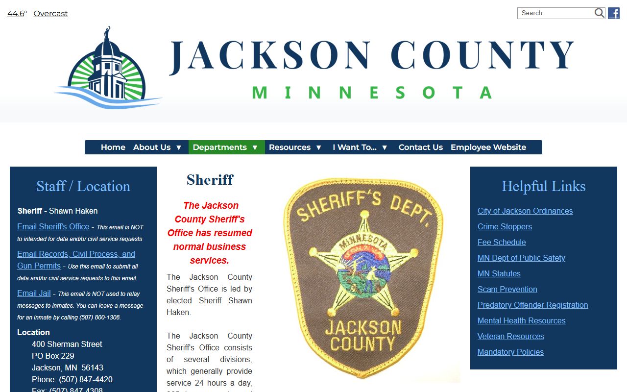 Jackson County Sheriff's Office 24 hour booking page