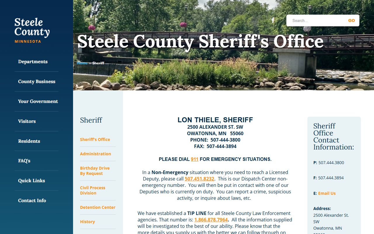 Steele County Sheriff 24 hour booking Owatonna