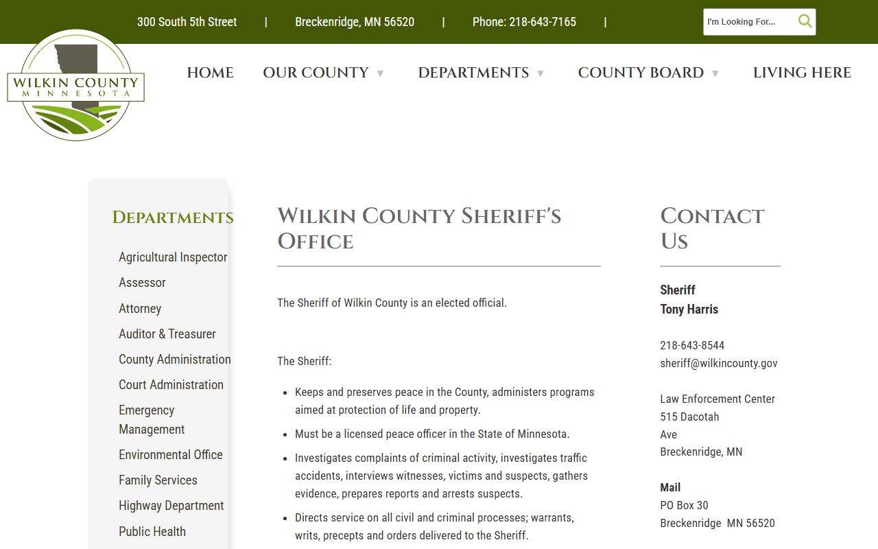 Wilkin County Sheriff 24 hour booking records