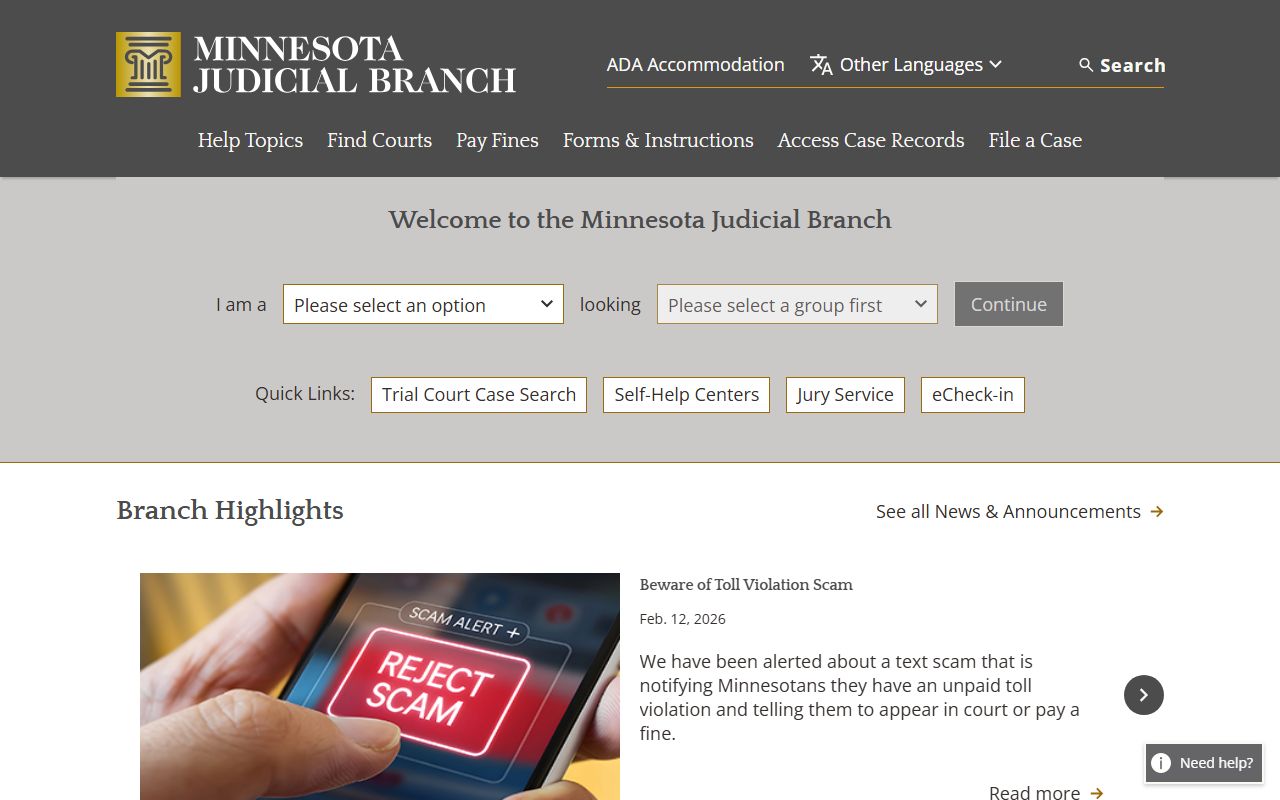 Mille Lacs County 24 hour booking through Minnesota Court Records Online