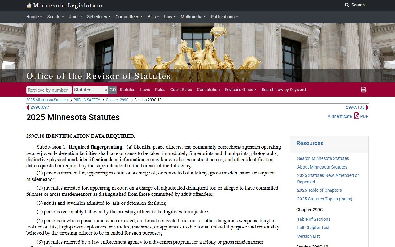 Minnesota Statute 299C.10 24 hour booking requirement